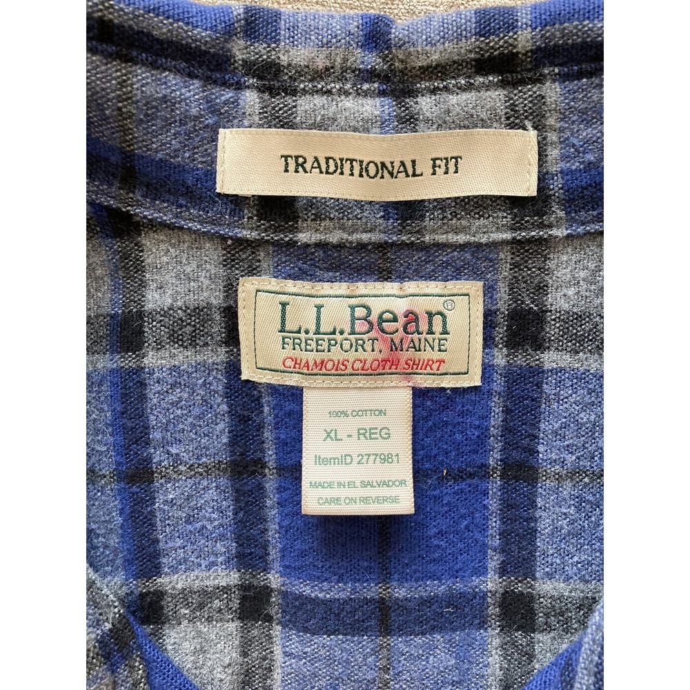 LL Bean Traditional Fit Chamois Cloth Plaid Flannel Shirt Mens XL Blue Button Up - Picture 5 of 7